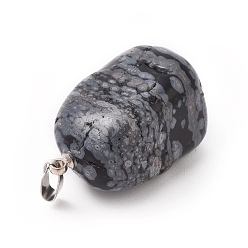 Obsidienne De Flocon De Neige Flocon de neige naturelle pendentifs en obsidienne, avec les accessoires en laiton de tonalité de platine, nuggets, 23~30x13~22x12~20mm, Trou: 5x3mm
