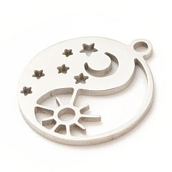 Stainless Steel Color 201 Stainless Steel Pendants, Yin Yang with Moon & Star & Sun, Stainless Steel Color, 17x14.5x1mm, Hole: 1.5mm