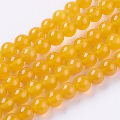 Yellow Natural Agate Beads Strands, Dyed, Round, Yellow, 6mm, Hole: 1mm, about 62pcs/strand, 14.8 inch