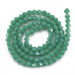 Vert Perles de verre opaques de couleur unie, jade d'imitation, facette, Toupie, verte, 4.5x4mm, Trou: 1mm, Environ 92~96 pcs/chapelet, 13.78~14.37 pouce