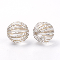 Clear Plating Transparent Acrylic Beads, Golden Metal Enlaced, Corrugated Round, Clear, 12mm, Hole: 1.5mm, about 490pcs/500g