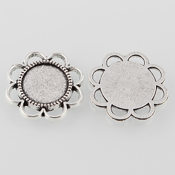 Antique Silver Tibetan Style Antique Silver Alloy Flower Tray Cabochon Settings, Cadmium Free & Lead Free, Tray: 14mm, 25x2.5mm, about 263pcs/1000g