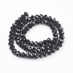 Black Handmade Glass Beads, Faceted Rondelle, Black, 12x8mm, Hole: 1mm, about 72pcs/strand