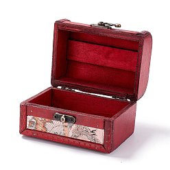 Rose Brumeux Boite a bijoux vintage en bois, coffres au trésor décoratifs en cuir pu, avec poignée de transport et loquet, rectangle avec motif de carte, rose brumeuse, 11.9x9.05x9 cm