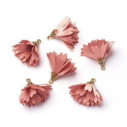 Light Coral Alloy Pendant, with Silk, Flower, Golden, Light Coral, 29~31x34~36mm, Hole: 1.8mm