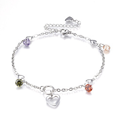 Stainless Steel Color 304 Stainless Steel Charm Bracelets, with Glass Rhinestone and Lobster Claw Clasps, Stainless Steel Color, 8-1/4 inch(210mm)x2.5mm