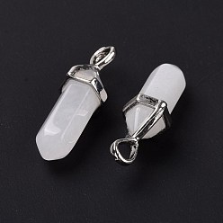 White Jade Natural White Jade Pendants, Faceted, with Platinum Tone Brass Findings, Lead free & Cadmium Free, Bullet, 27~30x9~10x7~8mm, Hole: 4x3mm