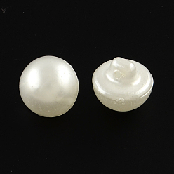 Blanc Boutons acrylique de 1 trous, style de perle d'imitation, demi-tour, blanc, 12x11mm, Trou: 1mm