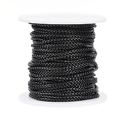 Electrophoresis Black 304 Stainless Steel Box Chains, Unwelded, with Spool, Electrophoresis Black, 2x2x1mm, about 65.61 Feet(20m)/roll