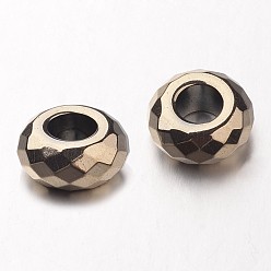 Antique Bronze Plated Electroplate Non-magnetic Synthetic Hematite European Beads, Faceted, Large Hole Rondelle Beads, Antique Bronze Plated, 14x6mm, Hole: 6mm