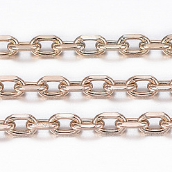 Rose Gold Ion Plating(IP) 304 Stainless Steel Cable Chains, Diamond Cut Chains, Soldered, Faceted, with Spool, Oval, Rose Gold, 2.5x1.7~1.8x0.5mm, about 32.8 Feet(10m)/roll