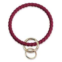 Dark Red Silicone Bangle Keychian, with Alloy Spring Gate Ring, Golden, Dark Red, 14x8.7cm