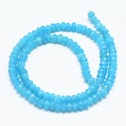 Deep Sky Blue Natural White Jade Bead Strands, Dyed, Faceted, Rondelle, Deep Sky Blue, 4x3mm, Hole: 1mm, about 110~113pcs/strand, 13.78~14.17 inch(35~36cm)