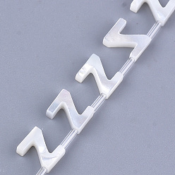 Letter Z Natural Sea Shell Beads, White Shell Mother of Pearl Shell, Top Drilled Beads, Letter.Z, 10x2.5~11.5x3mm, Hole: 0.8mm