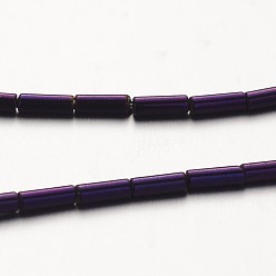 Purple Plated Electroplate Non-magnetic Synthetic Hematite Bead Strands, Tube, Purple Plated, 4x1mm, Hole: 0.5mm, about 97pcs/strand, 15.7 inch