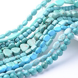 Mixed Color Natural Magnesite Bead Strands, Dyed & Heated, Mixed Shapes, Mixed Color, 5~20x2~18x2~19mm, Hole: 1mm, about 19~200pcs/strand, 15.7 inch
