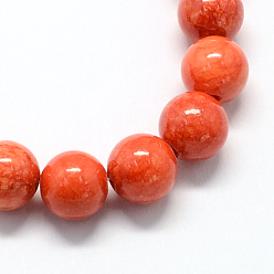 Tomato Natural Dyed Yellow Jade Gemstone Bead Strands, Round, Tomato, 6mm, Hole: 1mm, about 66pcs/strand, 15.7 inch