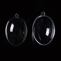 Clear Openable Transparent Plastic Pendants, Fillable Plastic Bauble Christmas Ornament, Oval, Clear, 69x44x45mm, Hole: 3mm