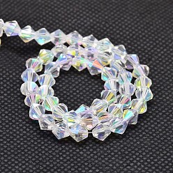 AB Color Plated Imitate Austrian Crystal Electroplate Bicone Glass Bead Strands, AB Color Plated, Grade AA, Faceted, AB Color Plated, 5x5mm, Hole: 1mm, about 59pcs/strand, 11.8 inch