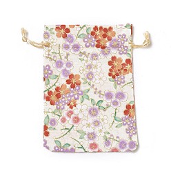 Mixed Color Burlap Packing Pouches, Drawstring Bags, Rectangle with Flower Pattern, Mixed Color, 14.2~14.7x10~10.3cm