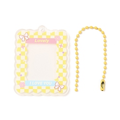Jaune Porte-clés en acrylique avec pochette photocarte, avec des chaînes à billes iorn, rectangle, jaune, 104mm, Trou: 3mm