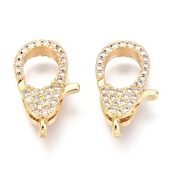 Real 18K Gold Plated Brass Micro Pave Cubic Zirconia Lobster Claw Clasps, Real 18K Gold Plated, 20x11x5mm, Hole: 2x3mm