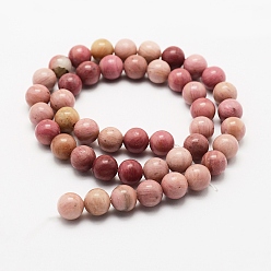 Rhodonite Natural Rhodonite Beads Strands, Round, 8mm, Hole: 1mm, about 44pcs/strand, 15 inch~16 inch((38~40.5cm)