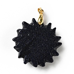 Blue Goldstone Synthetic Blue Goldstone Pendants, with Golden Tone Brass Findings, Lead Free & Cadmium Free, Sun with Smiling Face, 42x34~35x10.5mm, Hole: 3.8x5mm
