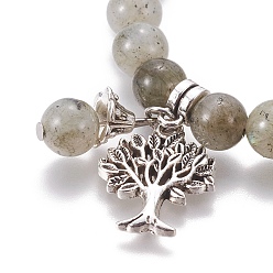 Labradorite Chakra Jewelry, Natural  Labradorite Bracelets, with Metal Tree Pendants, 50mm