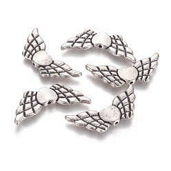 Antique Silver Tibetan Style Alloy Beads, Cadmium Free & Nickel Free & Lead Free, Wing and Heart, For Valentine's Day, Antique Silver, 41.5x18x4mm, Hole: 2mm