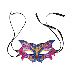 Leopard DIY Masquerade Mask Diamond Painting Kits, including Plastic Mask, Resin Rhinestones and Polyester Cord, Tools, Leopard Pattern, 130x240mm
