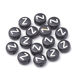 Letter Z Opaque Acrylic Beads, Horizontal Hole, Alphabet Style, Flat Round, Letter.Z, 7x4mm, Hole: 1.5mm, about 3700pcs/500g