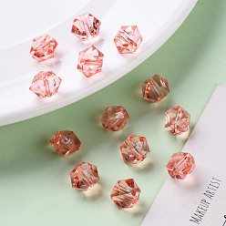 Salmon Transparent Acrylic Beads, Faceted, Polygon, Salmon, 8x10x9mm, Hole: 1.6mm, about 1300pcs/500g