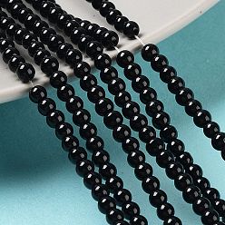 Black Baking Painted Glass Pearl Bead Strands, Pearlized, Round, Black, 3~4mm, Hole: 0.5mm, about 195pcs/strand, 23.6 inch