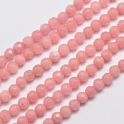 Coral Natural Malaysia Jade Bead Strands, Imitation Rhodochrosite, Round, Dyed, Faceted, Coral, 4mm, Hole: 0.8mm, about 91pcs/strand, 14.5 inch