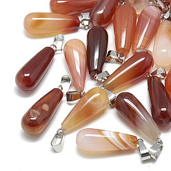 Carnelian Dyed Natural Carnelian Pendants, with Stainless Steel Snap On Bails, teardrop, 28~30x10~12mm, Hole: 6x4mm