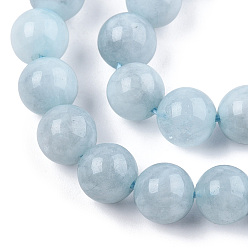 Bleu Clair Perles naturelles de quartz brins, teints et chauffée, couleur imitation Aquamarine, ronde, bleu clair, 8.5x8mm, Trou: 1mm, Environ 46~48 pcs/chapelet, 14.96 pouces ~ 15.35 pouces