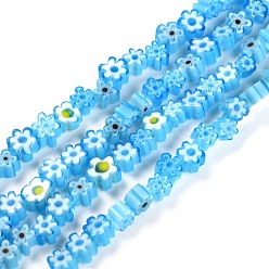 Blue Handmade Millefiori Glass Bead Strands, Flower, Blue, 3.7~5.6x2.6mm, Hole: 1mm, about 88~110pcs/Strand, 15.75''(40cm)
