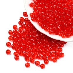 Rouge Perles acryliques transparentes, facette, rondelle, rouge, 4x3.5mm, Trou: 1.5mm, environ14000 pcs / 500 g
