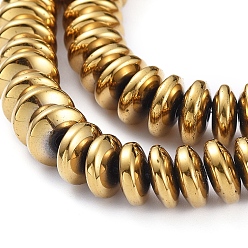 Golden Plated Electroplate Non-magnetic Synthetic Hematite Heishi Beads Strands, Flat Round/Disc, Golden Plated, 8x3mm, Hole: 1mm, about 76pcs/strand, 10 inch
