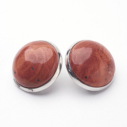 Красный Камень Натуральная красная яшма латунь зажимные серьги, плоско-круглые, платина, 14~15x12~13 мм