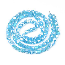 Deep Sky Blue Electroplate Glass Beads Strands, AB Color Plated, Faceted, Column, Deep Sky Blue, 5.5x5mm, Hole: 1.2mm, about 99pcs/strand, 21.85 inch(55.5cm)