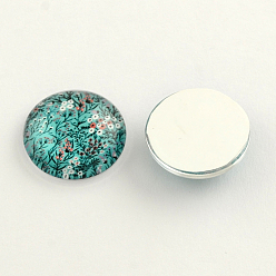 Mixed Color Flatback Half Round/Dome Flower and Plants Pattern Glass Cabochons, for DIY Projects, Mixed Color, 20x5.5mm