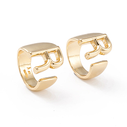 Letter R Brass Cuff Rings, Open Rings, Long-Lasting Plated, Real 18K Gold Plated, Letter.R, Size 6, 17mm