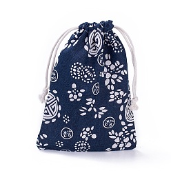 Prussian Blue Burlap Packing Pouches, Drawstring Bags, Prussian Blue, 17.3~18.2x13~13.4cm