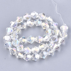 Clear AB Electroplate Glass Beads Strands, AB Color Plated, Faceted, Bicone, Clear AB, 7.5~8x7.5~8mm, Hole: 1.5mm, about 40pcs/strand, 11.81 inch