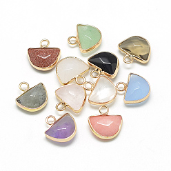 Mixed Stone Natural & Synthetic Mixed Stone Semi Circle Pendants, with Brass Findings, Faceted, Half Round, Golden, Mixed Color, 13.5~14.5x13~14x5.5mm, Hole: 2mm