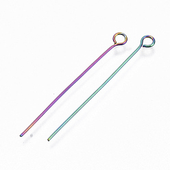 Rainbow Color Ion Plating(IP) 304 Stainless Steel Eye Pins, Rainbow Color, 30x0.6mm, Hole: 2mm