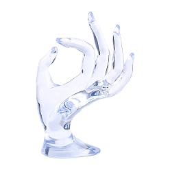 Clair Modèle de main d'affichage d'anneau en plastique, Pour d'accord, clair, 10.5x6.5x15.5 cm