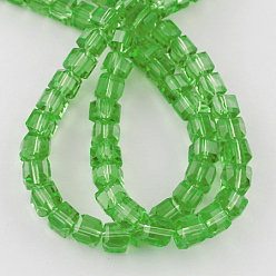 Lime Green Glass Bead Strands, Faceted, Cube, Lime Green, 6x6x6mm, Hole: 1mm, about 100pcs/strand, 22 inch